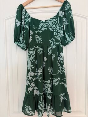 41 Hawthorn Babydoll Coquette Fairy Small Green Floral Puff Slv Mini Dress NWT